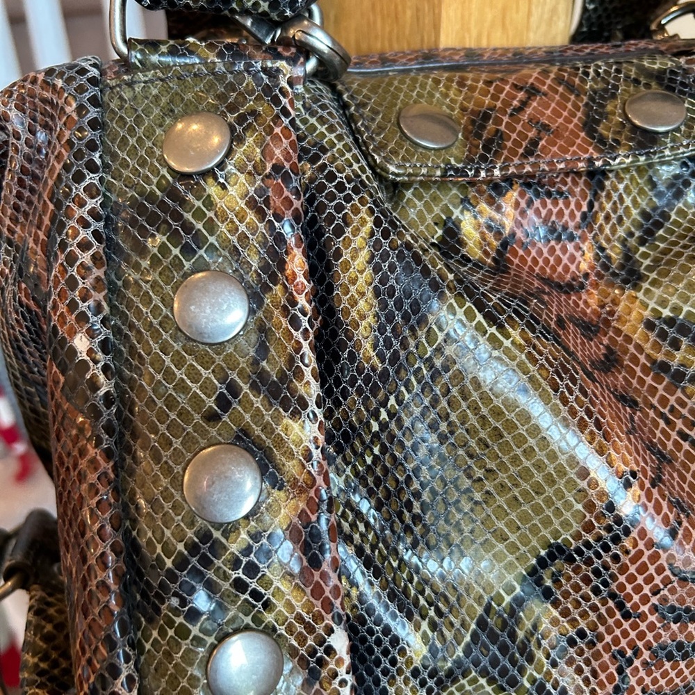 Botkier Green and Brown Satchel with Exotic Snakeskin Pattern - Picture 7 of 16